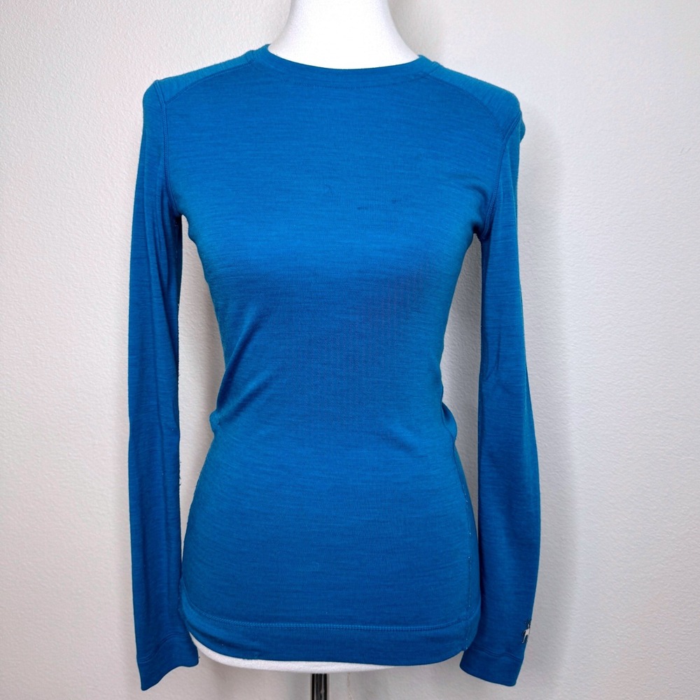 SMARTWOOL Women Crewneck Merino Wool Top S Blue Long Sleeve REPAIRED Gorpcore